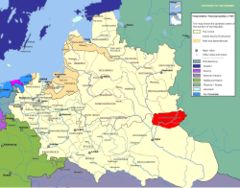 Mapa mostrando a localização da voivodia de Czernihów (em vermelho) na República das Duas Nações.
