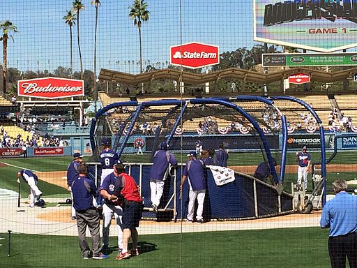 The Dodgers take batting practice prior to the 2014 NLDS against the Cardinals