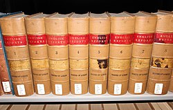 A few volumes of the English Reports at a law library English Reports on Shelf.jpg
