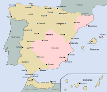 Spain, late 1938; Catalan enclave in pink, top-right GCE-Frente en nov 1938.svg