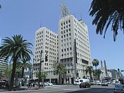 The Equitable Building is a Gothic Deco commercial tower which was built in 1929 and is located on the northeast corner of Hollywood and Vine Blvds in Hollywood, California.