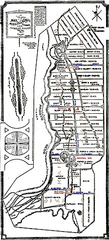 Map of the Indiana Colony showing each parcel and its owner.