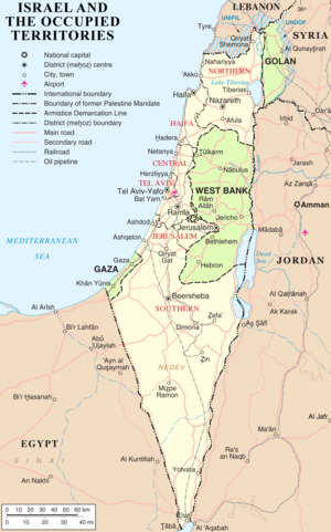 Map showing the status of Israel and the Israeli-occupied territories as of 2018 Israel and occupied territories map.png