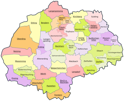 Gemeinden im Landkreis Erding vor der Gebietsreform