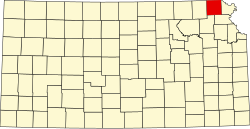 map of Kansas highlighting Brown County