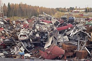 Scrapped cars and other metal scrap in Rusko, ...