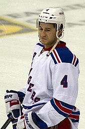 Del Zotto with the New York Rangers in 2010. Michael Del Zotto.jpg