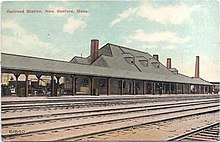 Old Colony Railroad Station in New Bedford, as it looked c. 1907-1915. As early as 1840, New Bedford was integrated into the northeastern economy by rail. New Bedford station postcard (2).jpg