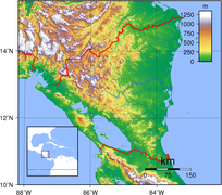 Гіпсометрична карта Нікарагуа