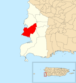 Location of Pedernales within the municipality of Cabo Rojo shown in red