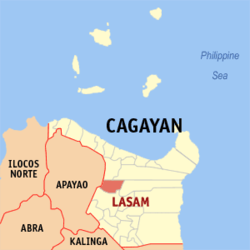 Mapa ng Cagayan na nagpapakita sa lokasyon ng Lasam.