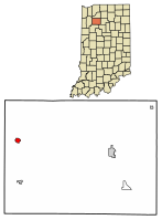 Location of Medaryville in Pulaski County, Indiana.