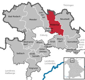 Poziția orașului Rödental pe harta districtului Coburg