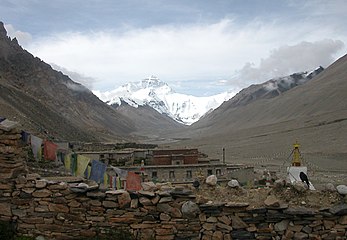 Rongbuk monastery in August 2005, with North Face of Mount Everest