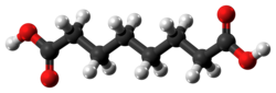 Ball-and-stick model of the suberic acid molecule