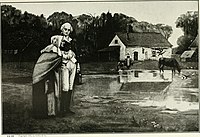 Джордж Вашингтон с матерью (?). Книжная иллюстрация.
