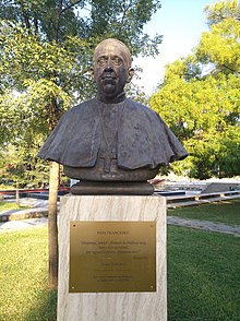 Pope Francis bust in Tirana erected in honor of his 2014 visit to Albania Tirana - Papa Franceskut Bust (2018).jpg