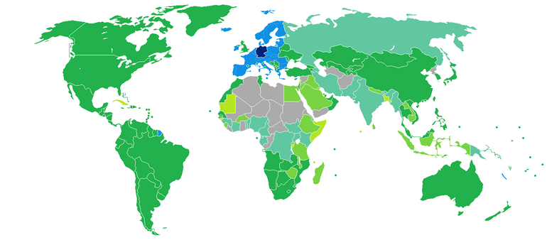 Carte des pays requérant (ou non) un visa