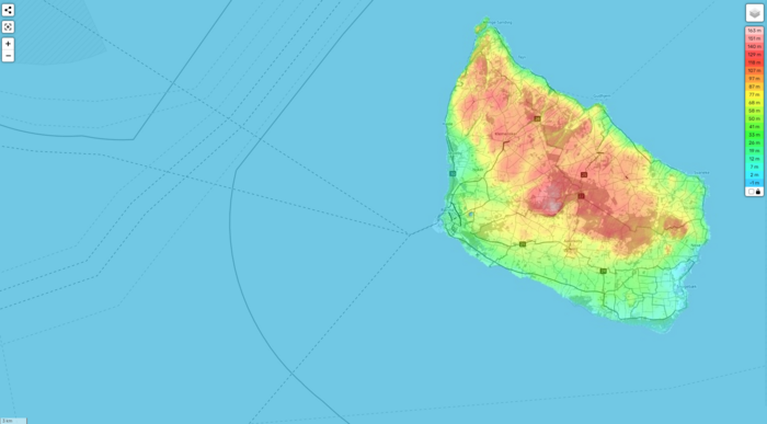 für Maßstab nach unten und links korrigierte Version von Bornholm