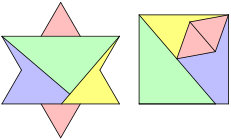 Verwandlung eines konkaven regelmäßigen Zwölfecks in ein flächengleiches Quadrat