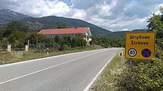 Sign hailing entrance on main road to Štrbovo