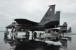 F-15E Strike Eagles из 4-го истребительного авиаполка, базирующегося на авиабазе Сеймур Джонсон.
