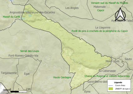 Carte des ZNIEFF de type 2 sur la commune.