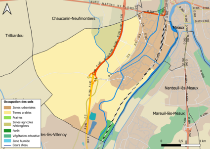 Carte des infrastructures et de l'occupation des sols en 2018 (CLC) de la commune.