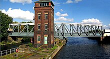 Barton Swing Aqueduct in the closed position Barton Swing Aqueduct.jpg