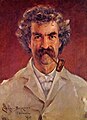 Frontalansicht James Carroll Beckwith: Porträt des Mark Twain, 1890