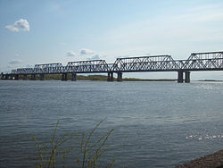 Bridge over the Ob River in Kamen-na-Obi, the administrative center of the district