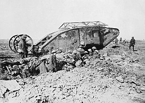 British Mark One Tank during World War I. Note...