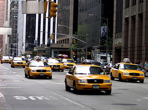 The famous yellow taxicabs of New York City.