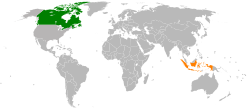 Peta memperlihatkan lokasiCanada and Indonesia