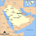 사우디아라비아 지도에 표시된 담맘의 위치