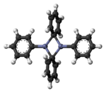 Ball-and-stick model of the diphenylzinc dimer molecule