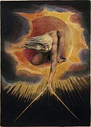 O ancián dos días, gravado coloreado á acuarela de William Blake (1794)