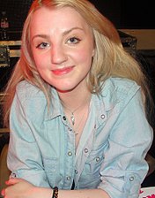 Lynch posing for a photograph at a Half-Blood Prince DVD signing in London in December 2009 Evanna Lynch at HBP signing in London - Dec 09 cropped.jpg