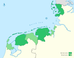 弗里西亞在荷蘭北部和德國西北部的位置