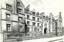 The 9th Avenue entrance to the seminary in 1890 General Theological Seminary 1890 crop.jpg