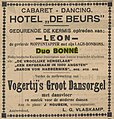 Het optreden van Leon Bonné en het duo Bonné, advertentie Nieuwe Harlinger Courant, 6 juli 1928.