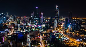 Ho Chi Minh City's District 1 skyline photographed at night