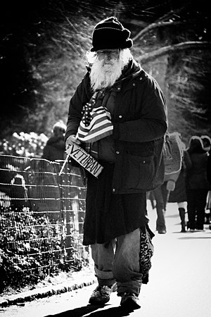 English: Homeless veteran in New York