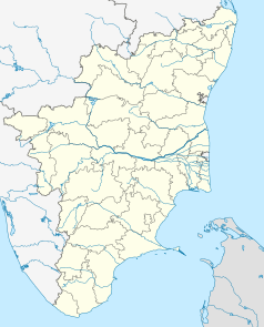 Mapa konturowa Tamilnadu, u góry po prawej znajduje się punkt z opisem „Ćennaj (Madras)”