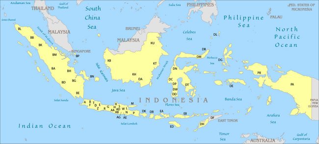 Where area codes are assigned IndonesiaLicensePlatesMap.png