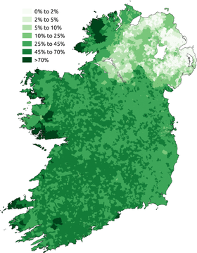 Podíl respondentů, kteří během sčítání lidu v Irské republice a Severním Irsku v roce 2011 uvedli, že jsou schopni mluvit irsky.
