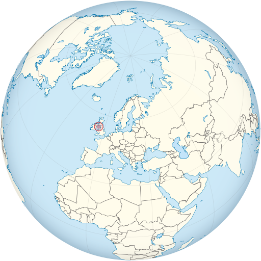 Isle of Man on the globe (Europe centered)