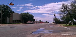 The water tower and Kent County Court in Jayton, Texas.