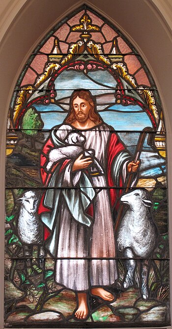 English: Jesus, the Good Shepherd window at St...