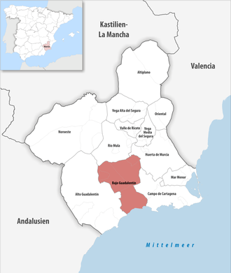 Die Lage der Comarca Bajo Guadalentín in der autonomen Gemeinschaft Murcia